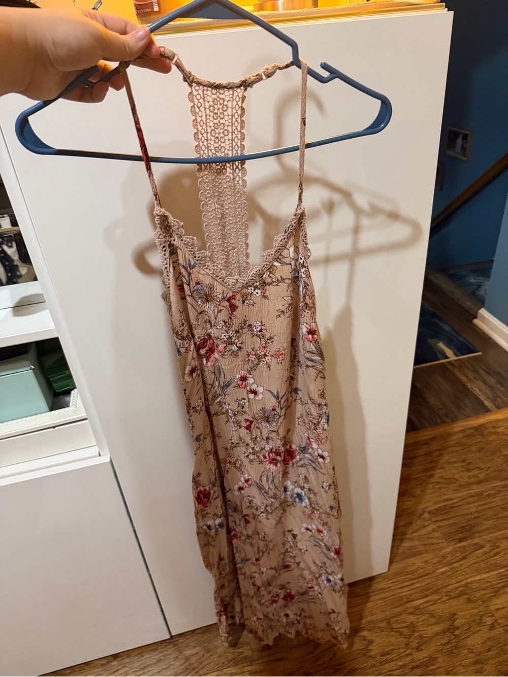 Floral Crochet-Trim Midi Dress - Blush/Lightlink color, Size M